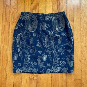 Vintage 90’s Escada Silk Blend Navy And Metallic Gold Brocade Pencil Skirt 38